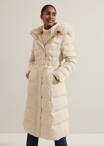 Phase Eight Dixie Long Fur Hood Puffer Coats White USA | 9507384-PE